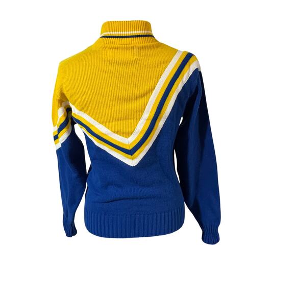 Vintage 70s Collegiate Cheerleader Sweater USA - Blue/Gold Zip Mock Neck - S/M - Picture 5 of 6